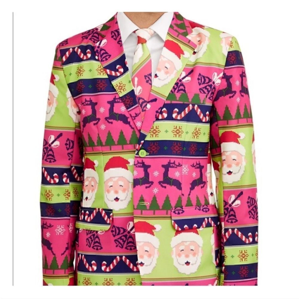 Mens Christmas Blazer Neon Santa Ugly Christmas Blazer Sport Coat M 38-40